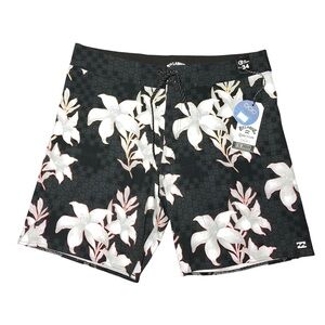 Billabong Black Floral Recycler Swim Board Shorts Mid Length NWT 34 Ciclo